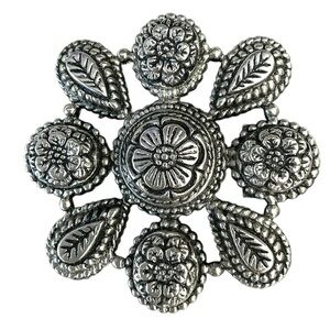 Sylvia Dahl Signed Silver Flower Mandala Brooch Scarf Clip Neiman Marcus Vtg